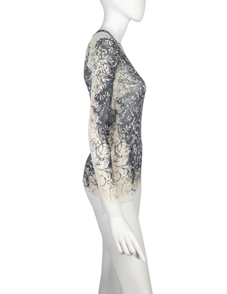 Jean Paul Gaultier Vintage SS 1999 Baroque Vine Print Sheer Mesh Top