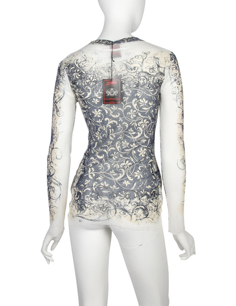 Jean Paul Gaultier Vintage SS 1999 Baroque Vine Print Sheer Mesh Top