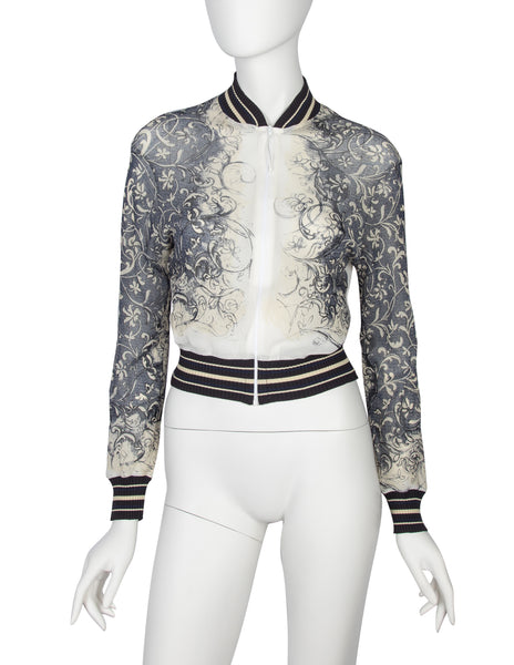 Jean Paul Gaultier Vintage SS 1999 Baroque Vine Print Sheer Mesh Bomber Jacket