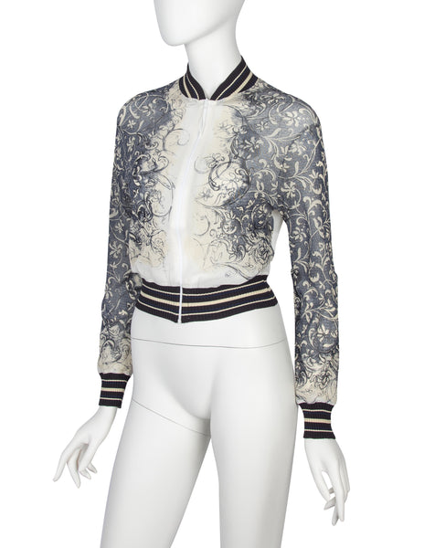 Jean Paul Gaultier Vintage SS 1999 Baroque Vine Print Sheer Mesh Bomber Jacket