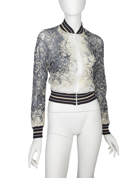 Jean Paul Gaultier Vintage SS 1999 Baroque Vine Print Sheer Mesh Bomber Jacket