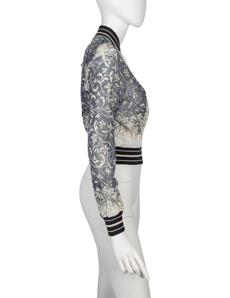 Jean Paul Gaultier Vintage SS 1999 Baroque Vine Print Sheer Mesh Bomber Jacket
