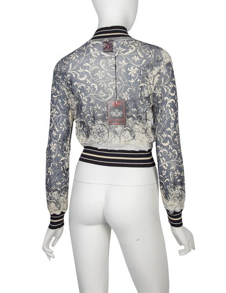 Jean Paul Gaultier Vintage SS 1999 Baroque Vine Print Sheer Mesh Bomber Jacket