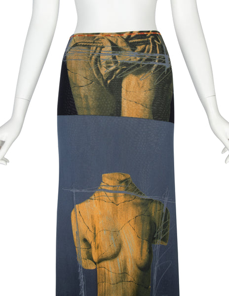 Jean Paul Gaultier Vintage SS 1999 Iconic Venus de Milo Trompe L'oeil Mesh Maxi Skirt