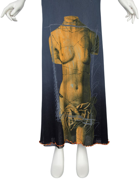 Jean Paul Gaultier Vintage SS 1999 Iconic Venus de Milo Trompe L'oeil Mesh Maxi Skirt