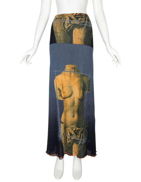 Jean Paul Gaultier Vintage SS 1999 Iconic Venus de Milo Trompe L'oeil Mesh Maxi Skirt
