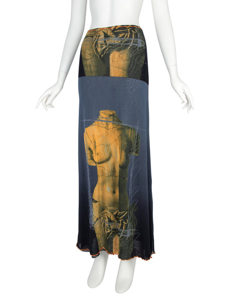 Jean Paul Gaultier Vintage SS 1999 Iconic Venus de Milo Trompe L'oeil Mesh Maxi Skirt