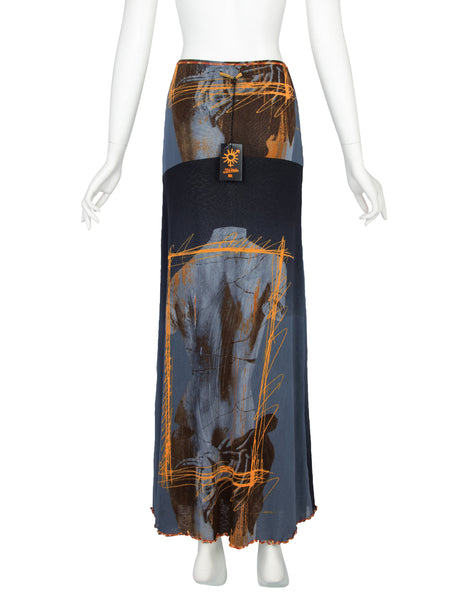 Jean Paul Gaultier Vintage SS 1999 Iconic Venus de Milo Trompe L'oeil Mesh Maxi Skirt