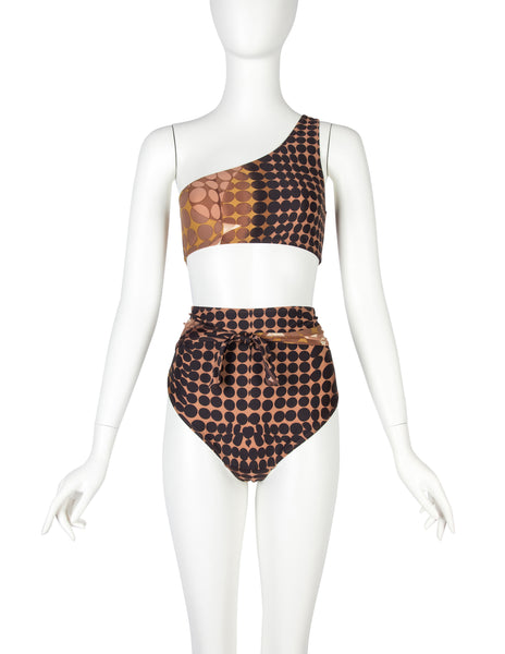 Jean Paul Gaultier Vintage SS 1996 Iconic Cyber Dot Brown Two-Piece Swimsuit