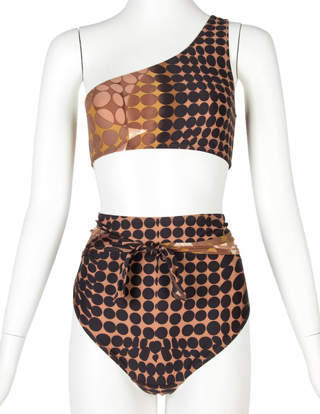 Jean Paul Gaultier Vintage SS 1996 Iconic Cyber Dot Brown Two-Piece Swimsuit