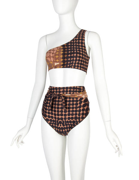 Jean Paul Gaultier Vintage SS 1996 Iconic Cyber Dot Brown Two-Piece Swimsuit