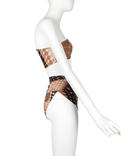 Jean Paul Gaultier Vintage SS 1996 Iconic Cyber Dot Brown Two-Piece Swimsuit