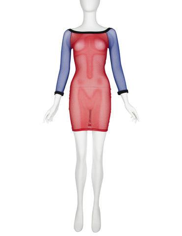 Jean Paul Gaultier Vintage Junior Gaultier SS 1992 Fishnet Color Block Mini Dress
