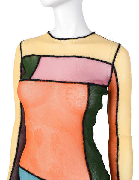Jean Paul Gaultier Vintage AW 2000 Mondrian Colorblock Patchwork Sheer Mesh Top