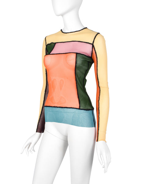 Jean Paul Gaultier Vintage AW 2000 Mondrian Colorblock Patchwork Sheer Mesh Top