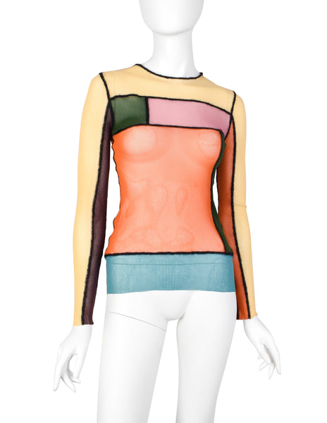 Jean Paul Gaultier Vintage AW 2000 Mondrian Colorblock Patchwork Sheer Mesh Top