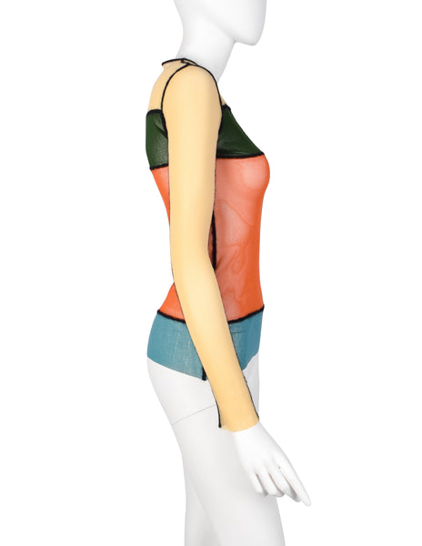 Jean Paul Gaultier Vintage AW 2000 Mondrian Colorblock Patchwork Sheer Mesh Top