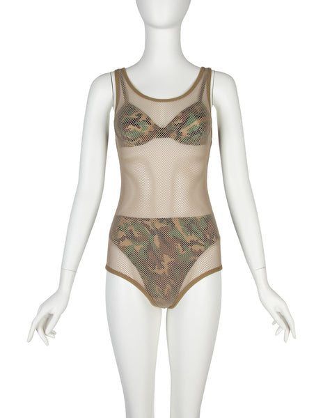 Jean Paul Gaultier Vintage SS 1999 Camo Bikini with Fishnet One Piece Overlay