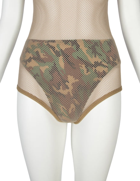 Jean Paul Gaultier Vintage SS 1999 Camo Bikini with Fishnet One Piece Overlay