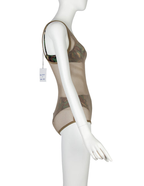 Jean Paul Gaultier Vintage SS 1999 Camo Bikini with Fishnet One Piece Overlay