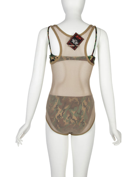Jean Paul Gaultier Vintage SS 1999 Camo Bikini with Fishnet One Piece Overlay