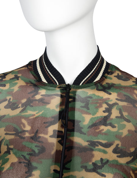 Jean Paul Gaultier Vintage SS 1999 Camo Print Sheer Mesh Bomber Jacket