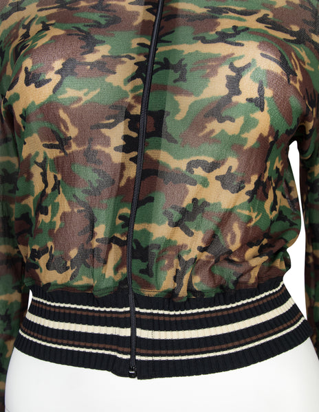 Jean Paul Gaultier Vintage SS 1999 Camo Print Sheer Mesh Bomber Jacket