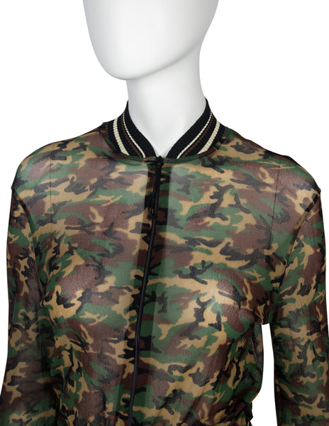 Jean Paul Gaultier Vintage SS 1999 Camo Print Sheer Mesh Bomber Jacket
