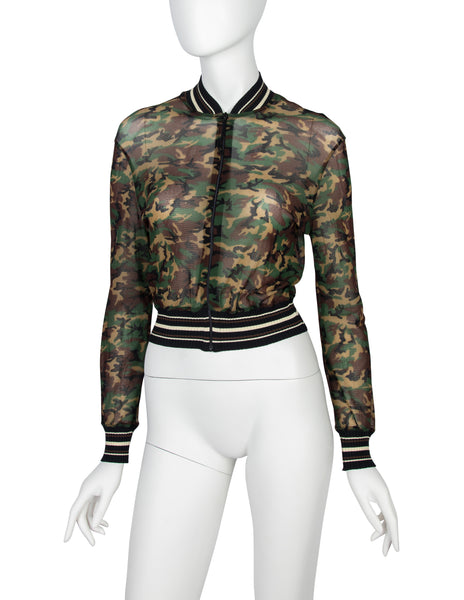 Jean Paul Gaultier Vintage SS 1999 Camo Print Sheer Mesh Bomber Jacket