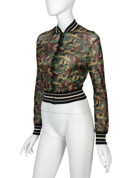 Jean Paul Gaultier Vintage SS 1999 Camo Print Sheer Mesh Bomber Jacket