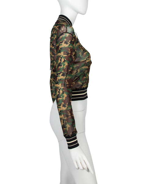 Jean Paul Gaultier Vintage SS 1999 Camo Print Sheer Mesh Bomber Jacket