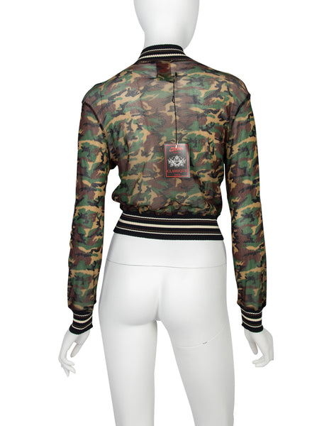 Jean Paul Gaultier Vintage SS 1999 Camo Print Sheer Mesh Bomber Jacket