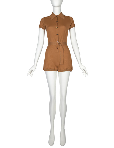 Jean Paul Gaultier Vintage SS 1990 Almond Ribbed Knit Romper