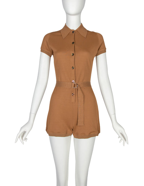 Jean Paul Gaultier Vintage SS 1990 Almond Ribbed Knit Romper