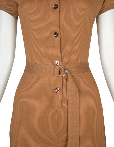 Jean Paul Gaultier Vintage SS 1990 Almond Ribbed Knit Romper