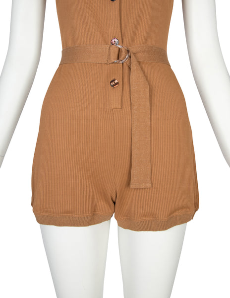 Jean Paul Gaultier Vintage SS 1990 Almond Ribbed Knit Romper