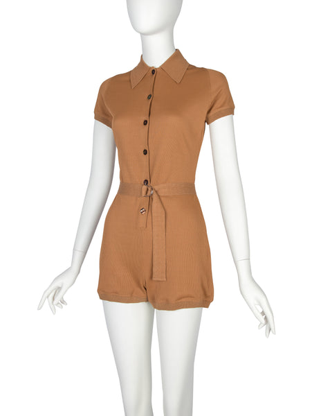 Jean Paul Gaultier Vintage SS 1990 Almond Ribbed Knit Romper