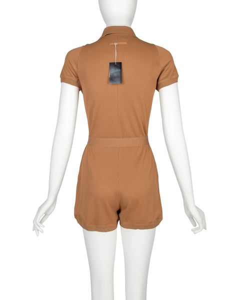 Jean Paul Gaultier Vintage SS 1990 Almond Ribbed Knit Romper