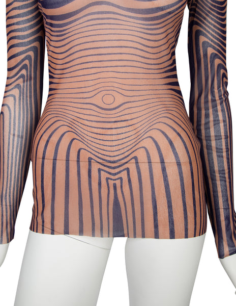 Jean Paul Gaultier Vintage SS 1996 Iconic Original  Cyber Baba Navy Beige Sheer Mesh Top