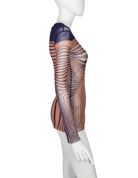 Jean Paul Gaultier Vintage SS 1996 Iconic Original  Cyber Baba Navy Beige Sheer Mesh Top