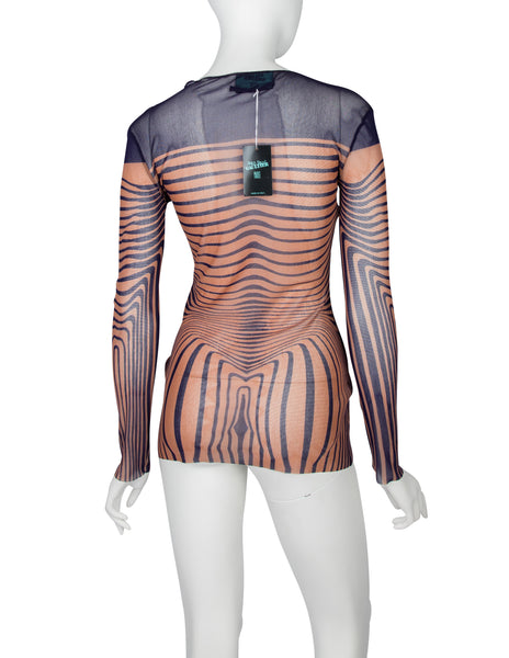 Jean Paul Gaultier Vintage SS 1996 Iconic Original  Cyber Baba Navy Beige Sheer Mesh Top