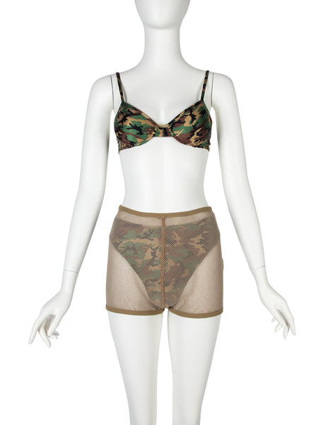 Jean Paul Gaultier Vintage SS 1999 Camo Bikini with Fishnet Short Overlay