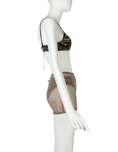 Jean Paul Gaultier Vintage SS 1999 Camo Bikini with Fishnet Short Overlay