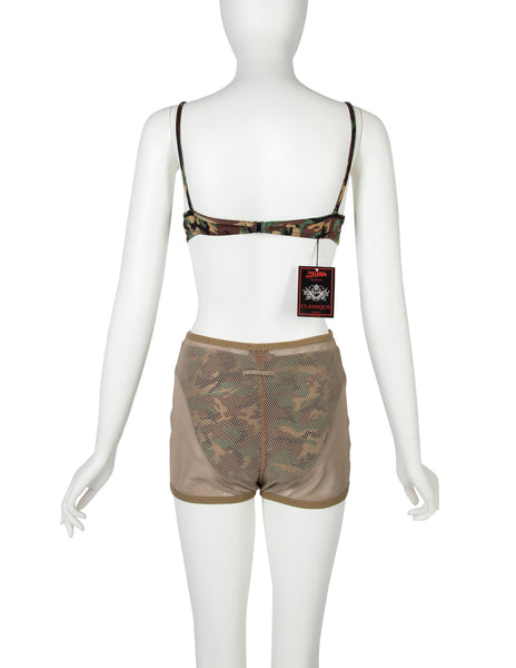 Jean Paul Gaultier Vintage SS 1999 Camo Bikini with Fishnet Short Overlay