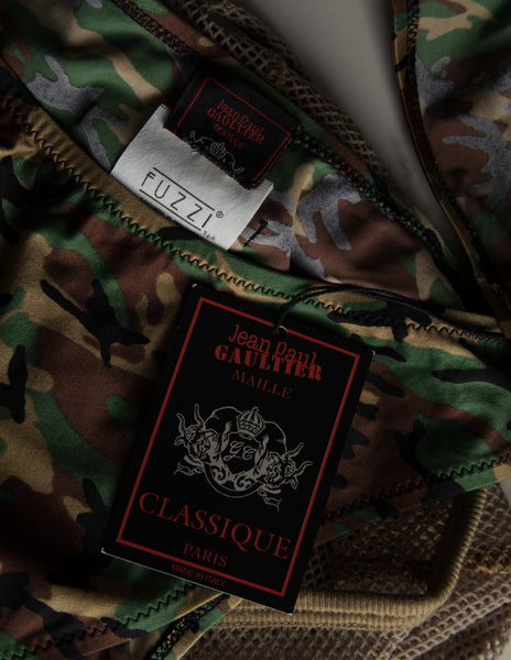 Jean Paul Gaultier Vintage SS 1999 Camo Bikini with Fishnet Short Overlay