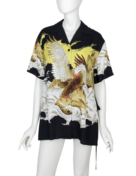 Jean Paul Gaultier Vintage SS 1999 Iconic Eagle Print Tie Side Button Up Shirt