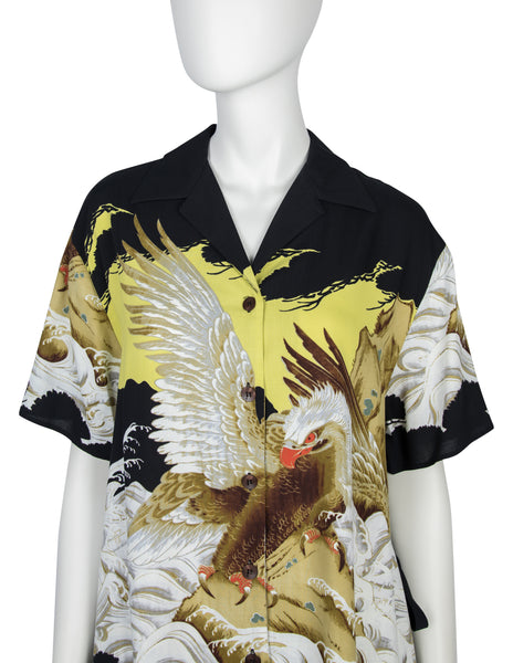 Jean Paul Gaultier Vintage SS 1999 Iconic Eagle Print Tie Side Button Up Shirt