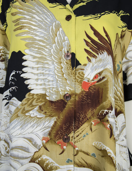 Jean Paul Gaultier Vintage SS 1999 Iconic Eagle Print Tie Side Button Up Shirt