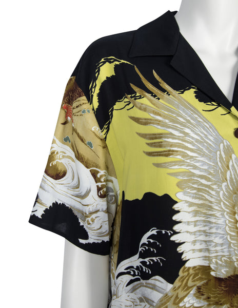 Jean Paul Gaultier Vintage SS 1999 Iconic Eagle Print Tie Side Button Up Shirt
