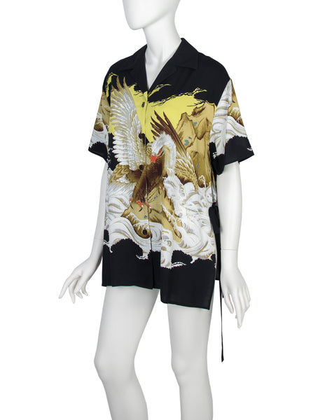Jean Paul Gaultier Vintage SS 1999 Iconic Eagle Print Tie Side Button Up Shirt